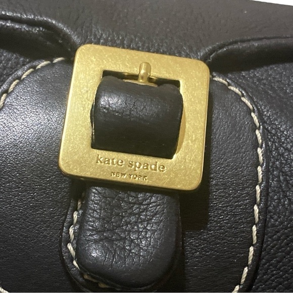 KATE SPADE Pebble Leather Barrel Clutch Hand Held Black Gold Hardware Dark Goth - Picture 8 of 15